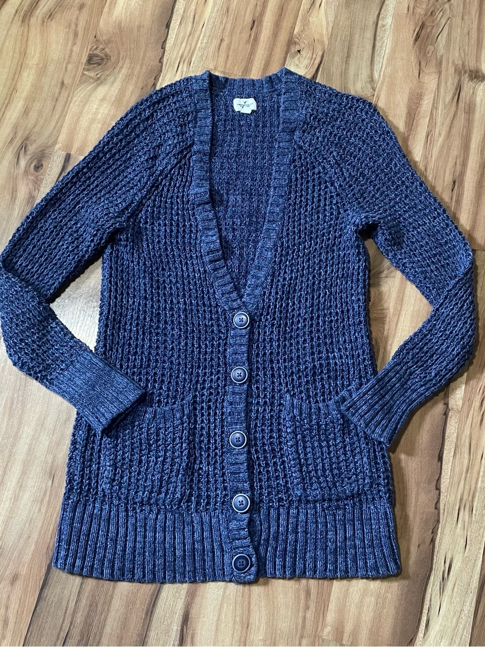 American Eagle AEO Chunky Waffle Knit Button Up Cardigan Boho Sz L Y2K